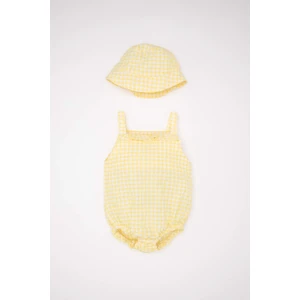 Kız Bebek Yenidoğan 2'li Takım Kareli Krinkıl Askılı Çıtçıtlı Tulum Şapka C8808A524SM
