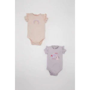 Kız Bebek Yenidoğan Bisiklet Yaka Dinazor Baskılı Penye 2'li Kısa Kollu Çıtçıtlı Body C9485A524SM