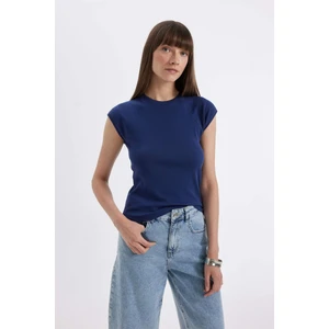 Slim Fit Dar Kesim Bisiklet Yaka Ribana Basic Düz Kısa Kollu Tişört C7334AX24SM
