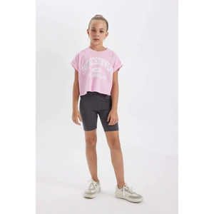 Kız Çocuk 2'li Takım Baskılı Kısa Kollu Tişört Tayt