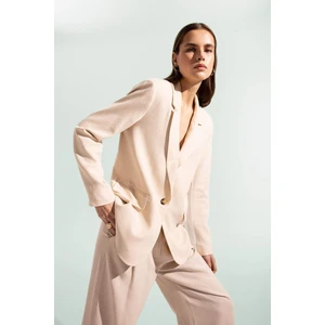 Regular Fit Kruvaze Yaka Keten Karışımlı Düğmeli Blazer Ceket Z8528AZ24SM