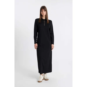Regular Fit Polo Yaka Uzun Kollu Pike Maxi Basic Elbise D1404AX24AU
