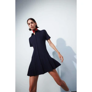 Polo Yaka Basic Düz Kısa Kollu Pileli Mini Elbise D4203AX24AU