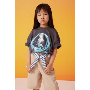 Kız Çocuk Hatsune Miku Oversize Geniş Kalıp Bisiklet Yaka Kısa Kollu Tişört C1207A824SM