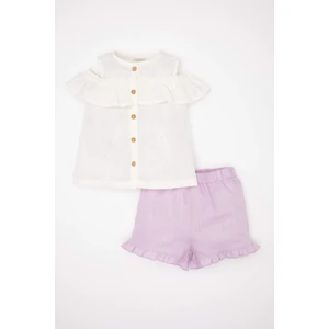 Kız Bebek 2'li Takım Flamlı Poplin Kolsuz Fırfırlı Bluz Şort C9522A524SM