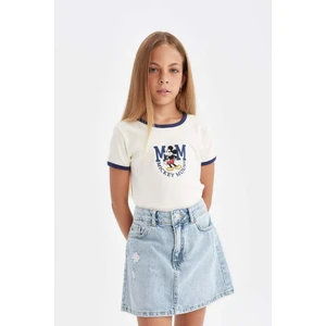 Kız Çocuk Disney Mickey & Minnie Bisiklet Yaka Ribana Kısa Kollu Tişört C7355A824AU