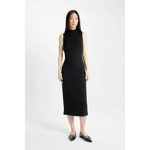Bodycon Vücudu Saran Basic Düz Yarım Balıkçı Yaka Siyah Kolsuz Midi Elbise	 Y8841AZ24SM