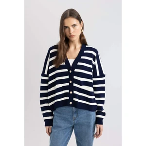 Oversize Geniş Kalıp Geniş Kalıp Çizgili V Yaka Triko Hırka D1425AX24SM
