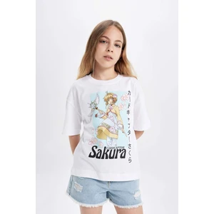 Kız Çocuk Baskılı Oversize Geniş Kalıp Kısa Kollu Tişört C5948A824HS