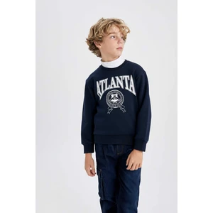 Erkek Çocuk Bisiklet Yaka Baskılı Kalın Sweatshirt B2963A823WN