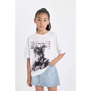 Kız Çocuk Billie Eilish Relax Fit Bisiklet Yaka Kısa Kollu Tişört C9429A824HS