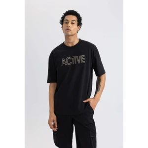 DeFactoFit Oversize Fit Bisiklet Yaka Nakışlı Kısa Kollu Tişört C1426AX24SM