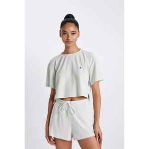 DeFactoFit Crop Bisiklet Yaka Sporcu Ribana Kısa Kollu Tişört A9916AX24SM