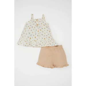 Kız Bebek 2'li Takım Çiçekli Müslin Askılı Bluz Şort C8703A524SM