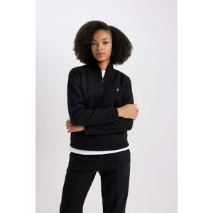 DeFactoFit Standart Fit Fermuarlı Yaka Baskılı Polar Sweatshirt A4501AX23WN