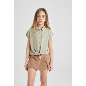 Kız Çocuk Cropped Fit Kısa Kollu Gömlek C0819A824SM