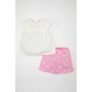 Kız Bebek 2'li Takım Flamlı Poplin Bluz Üst Çiçekli Şort Alt C4934A524SM