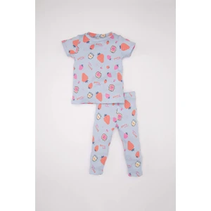 Kız Bebek Pijama Takımı Fitilli Kaşkorse Desenli Kısa Kollu Üst Uzun Alt C3477A524SM