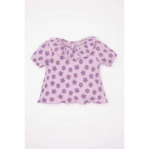 Kız Bebek Fırfırlı Yaka Çiçekli Waffle Kısa Kollu Tişört C9504A524SM