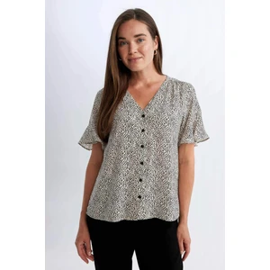 Regular Fit Desenli V Yaka Kısa Kollu Gömlek D2810AX24SM