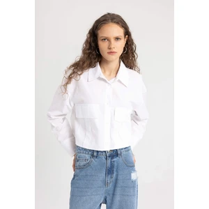 Crop Poplin Basic Düz Uzun Kollu Gömlek C2355AX24SP