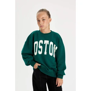 Kız Çocuk Oversize Geniş Kalıp Bisiklet Yaka Baskılı Okul Sweatshirt C7778A824AU