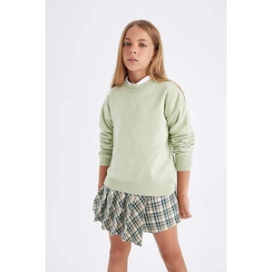 Kız Çocuk Standart Fit Bisiklet Yaka Basic Düz Triko Kazak C6902A824AU