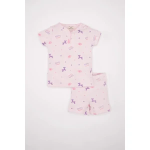 Kız Bebek Pijama Takım Desenli Fitilli Kaşkorse Kısa Kollu Üst Beli Lastikli Şort Alt C3476A524HS