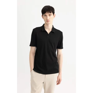 Slim Fit Dar Kesim Polo Yaka Kısa Kollu Siyah Tişört W9274AZ24SM