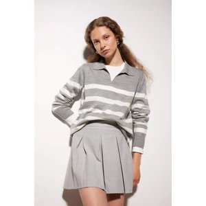 Regular Fit Polo Yaka Çizgili Triko Kazak A1249AX24WN