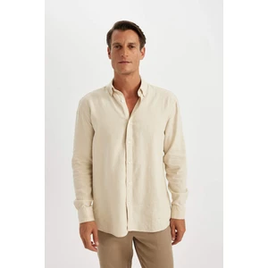 Relax Fit Polo Yaka Kısa Kollu Keten Karışımlı Pamuklu Uzun Kollu Gömlek C1106AX24SM