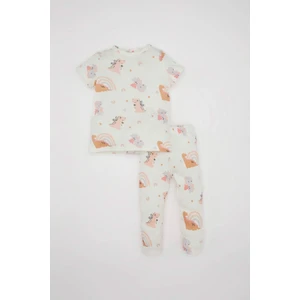Kız Bebek Pijama Takımı Waffle Dinazor Desenli Kısa Kollu Üst Uzun Alt C3474A524SM