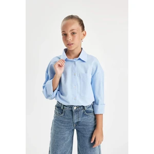 Kız Çocuk Oversize Geniş Kalıp Poplin Uzun Kollu Basic Düz Okul Gömleği C7482A824AU