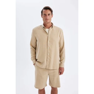 Relax Fit Polo Yaka Kısa Kollu Keten Karışımlı Pamuklu Uzun Kollu Gömlek C1106AX24SM