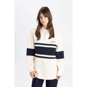 Regular Fit Polo Yaka Baskılı Uzun Kollu Tesettür Sweatshirt Tunik C3850AX24SP