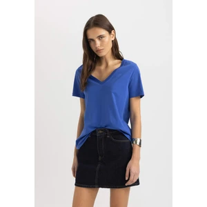Regular Fit V Yaka Basic Düz %100 Pamuk Kısa Kollu Tişört W9578AZ24SM