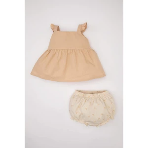 Kız Bebek 2'li Takım Çiçekli Keten Kolsuz Bluz Şort C5094A524SM
