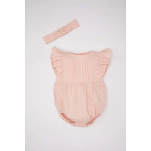 Kız Bebek Yenidoğan 2'li Takım Keten Çıtçıtlı Kolsuz Tulum Bandana C5096A524SM