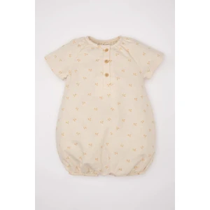 Kız Bebek Yenidoğan Çiçekli Keten Kısa Kollu Tulum C5095A524SM