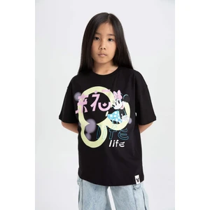 Kız Çocuk Disney Mickey & Minnie Oversize Geniş Kalıp Bisiklet Yaka Kısa Kollu Tişört C5938A824SM