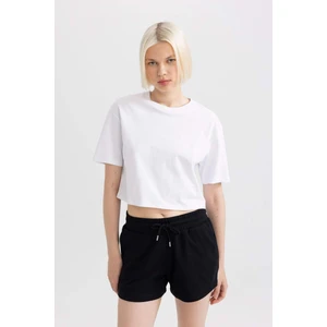 Boxy Fit Bisiklet Yaka Penye Basic Düz Kısa Kollu Tişört C7459AX24SM