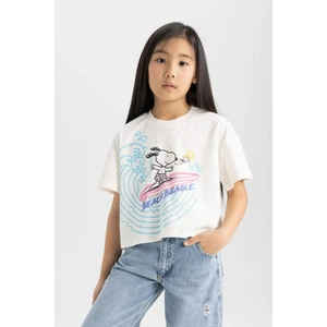 Kız Çocuk Snoopy Bisiklet Yaka Kısa Kollu Tişört C4840A824SM
