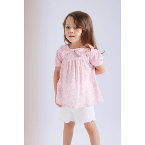 Kız Bebek Büyük Yaka Krinkıl Viskon Çiçekli Kısa Kollu Bluz C3761A524SM