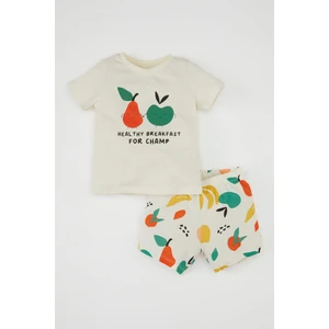 Erkek Bebek Pijama Takım Baskılı Penye  Kısa Kollu Beli Lastikli Şortlu Alt