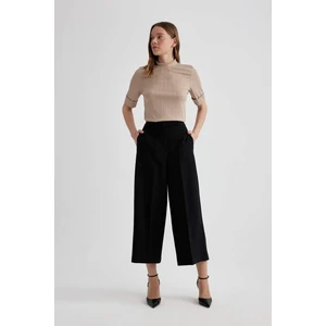 Klasik Chino Pantolon Culotte Siyah Basic Düz Normal Bel Cepli Geniş Paça C2052AX24SP