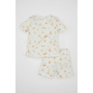 Erkek Bebek Pijama Takım Safari Desenli Penye Kısa Kollu Üst Beli Lastikli Şort Alt C5196A524HS