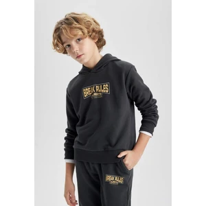Erkek Çocuk Baskılı Kapüşonlu Kalın Sweatshirt B8991A823CW