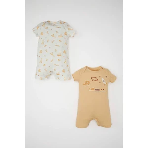 Erkek Bebek Yenidoğan Safari Baskılı Penye 2'li Kısa Kollu Tulum C4358A524SM