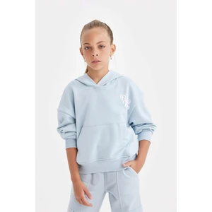 Kız Çocuk Cepli Kapüşonlu Baskılı Okul Sweatshirt C7764A824AU