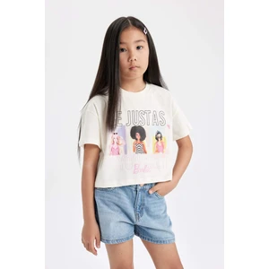 Kız Çocuk Barbie Bisiklet Yaka Kısa Kollu Tişört C4828A824SM